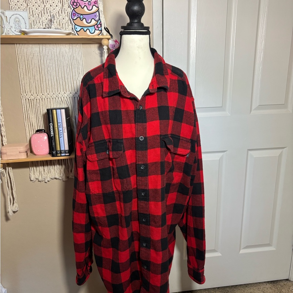 Red and Black Plaid Button-Up Shirt